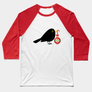 Cute Blackbird With A Christmas Ball Baseball T-Shirt